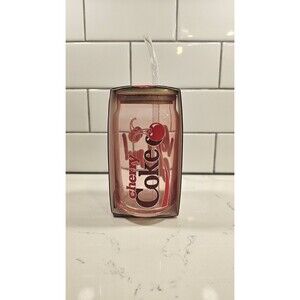 COCA-COLA COKE CHERRY COKE Glass Tumbler with Lid and Straw RARE!!!